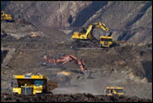 Mining equipment at a work site